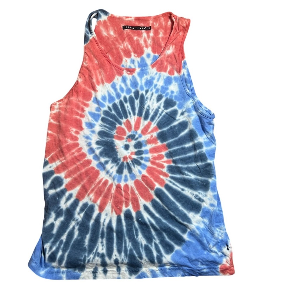 Edgar + Ash Mens Tank Top Patriotic Spiral Tie Dye Large Red White Blue